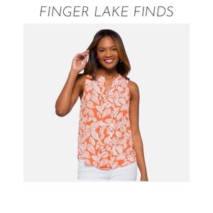 41 Hawthorn Orange and White Leaf Print Blouse, XL